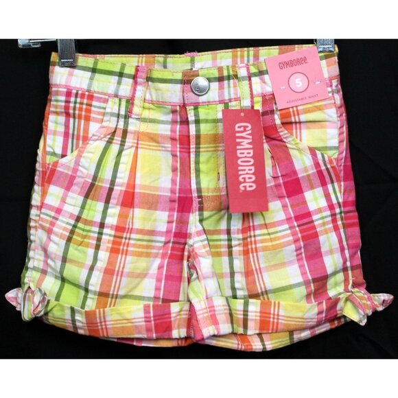 2010 Gymboree Citrus Cooler Plaid Shorts sz 5 Pink Yellow Lemon Summer Bows - Picture 1 of 8